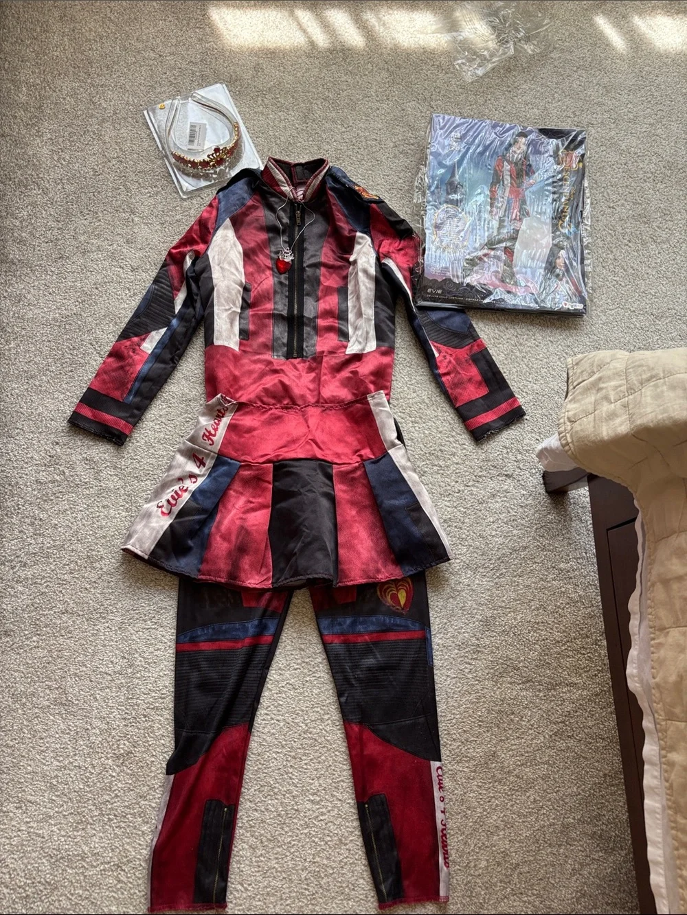 Red & Black Paneled Costume Set with Skirted Top